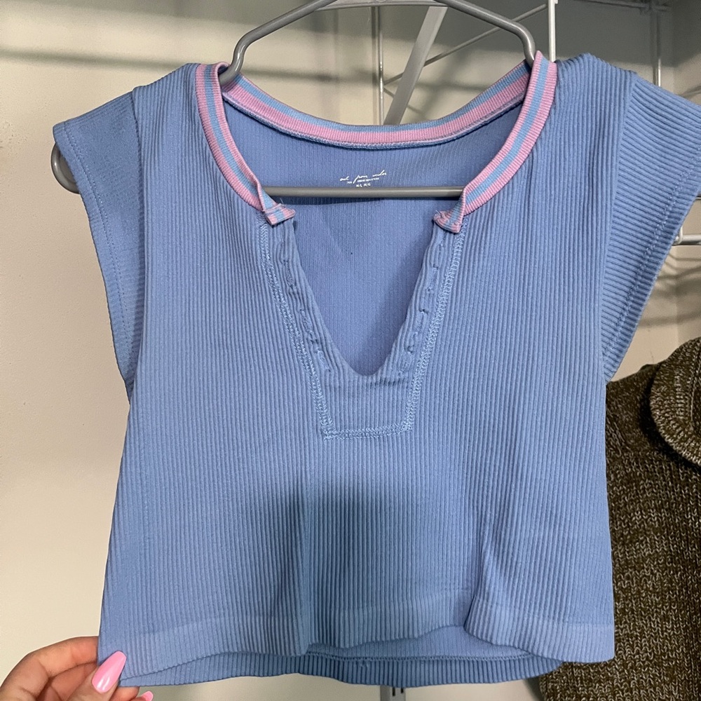 Urban Outfitters Blue Top with Pink Accents